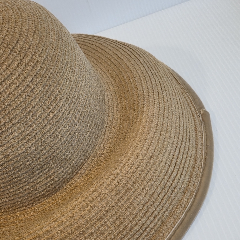 Vintage Kokin Straw Sun Hat Wide Brim Cap Beige Couture Round Crown Packable OS - Picture 9 of 16